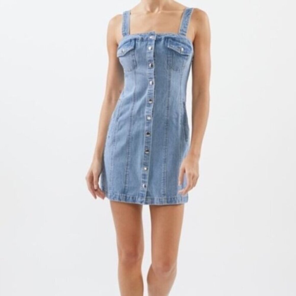 Urban Outfitters BDG Denim Mini Dress XS Western Festival Boho Light Wash blue
